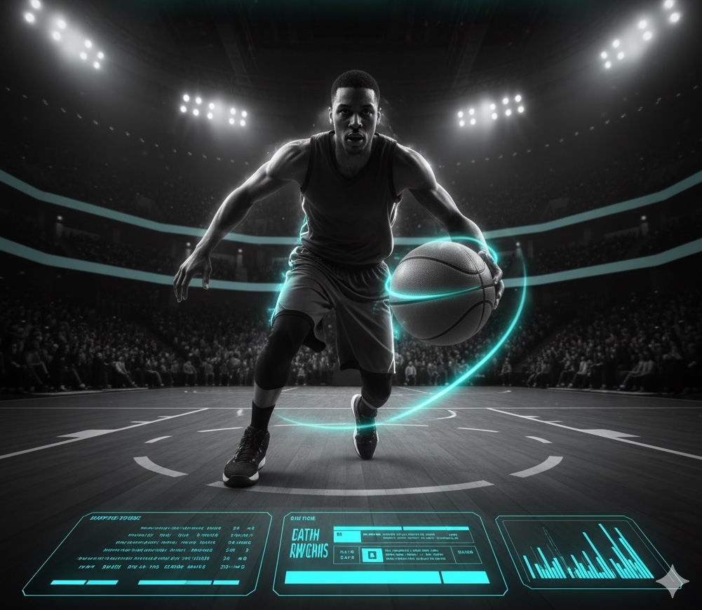 A secondary POV shot of a basketball game.